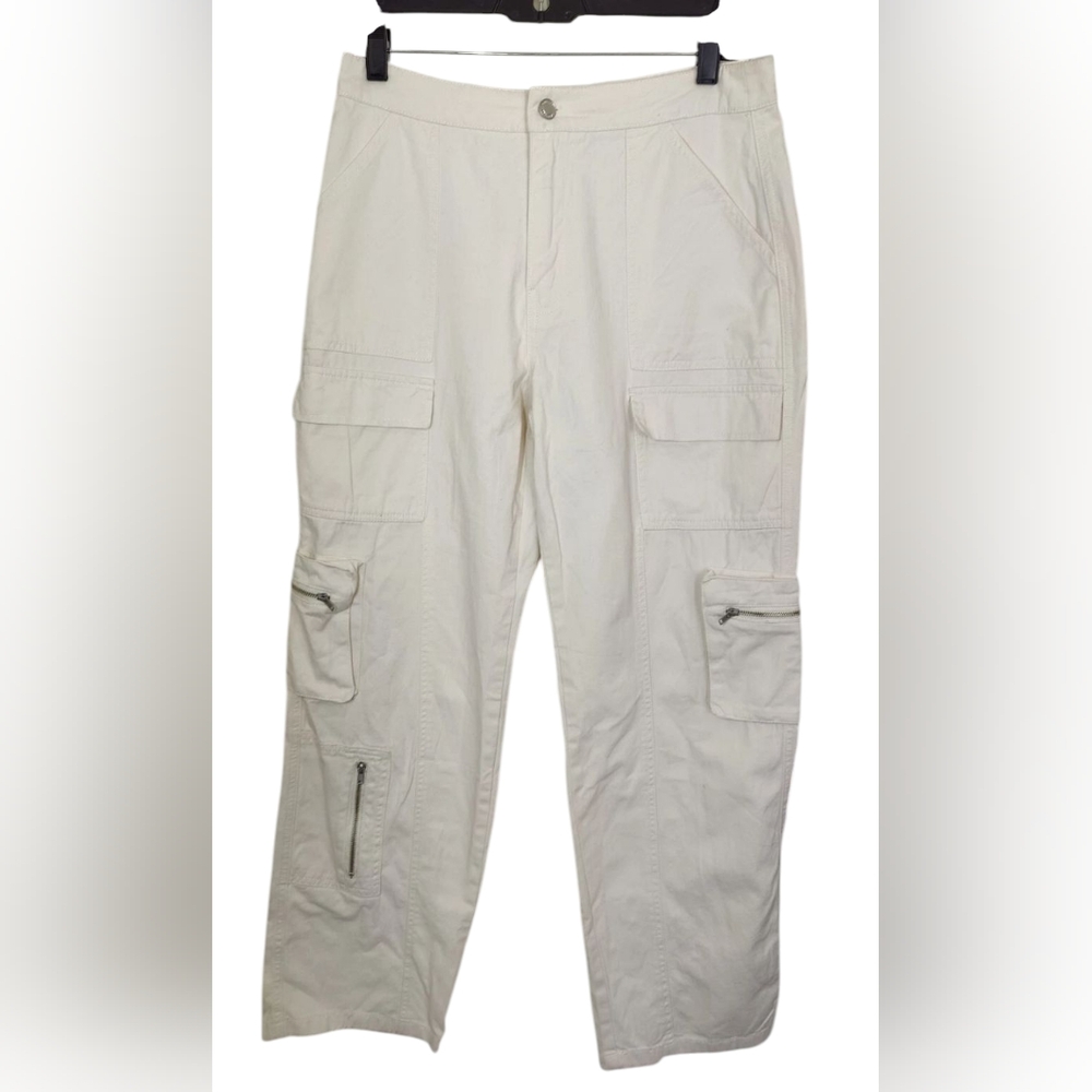Cali 1850 Juniors Ivory/Cream Straight‎ Leg Cargo Pants High Rise 7 NWOT